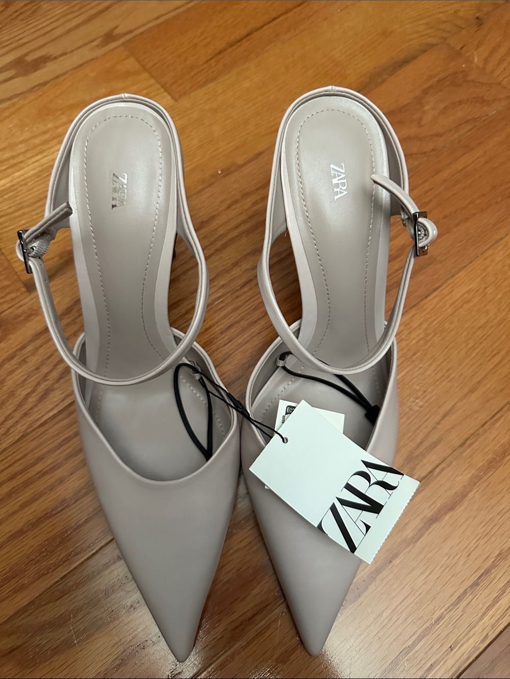 ZARA light pink Pointed-Toe Slingback Heels